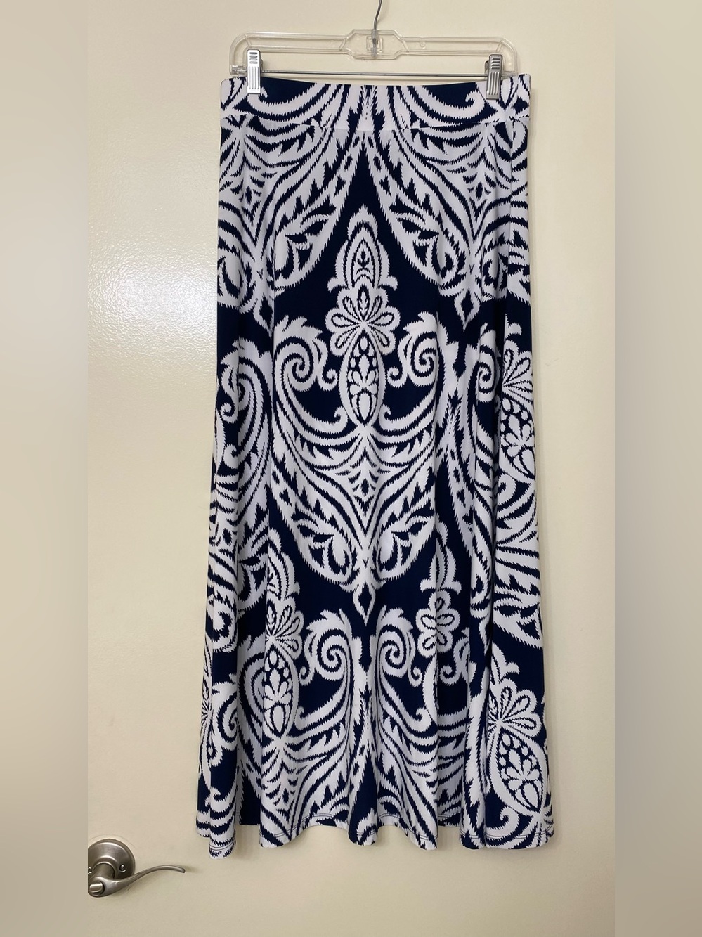 Navy & White Patterned Maxi Skirt